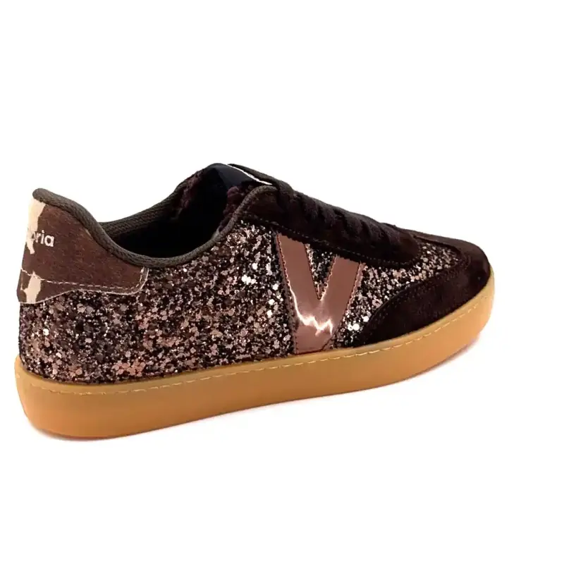 Zapatillas Victoria 112 6223 de ante y purpurina marrón. Ivoire Chaussures