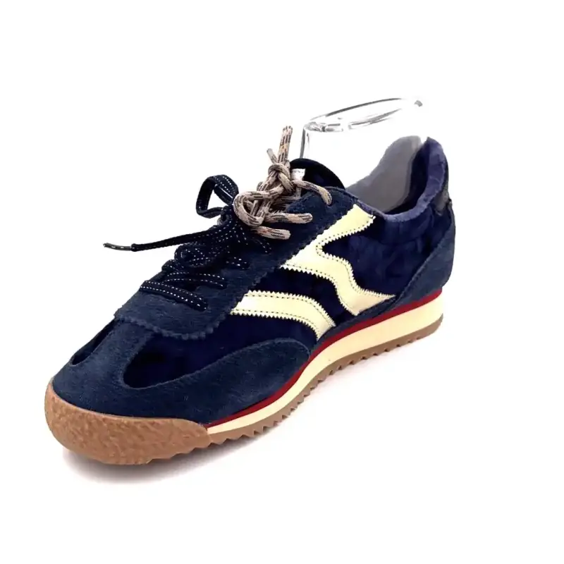 Teniși MRP Utah din piele întoarsă și catifea, bleumarin, piele aurie Ivoire Chaussures