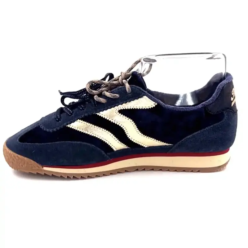 MRP Utah sneakers van suède en fluweel, marineblauw, goudkleurig leer Ivoire Chaussures