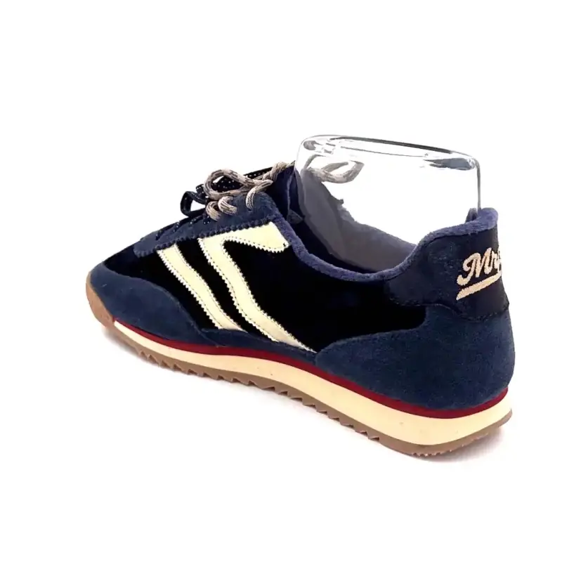 Zapatillas MRP Utah de ante y terciopelo, azul marino, cuero dorado. Ivoire Chaussures
