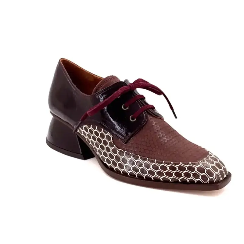 Derbies à Talons Chie Mihara Caligo Cuir Glacé Bordeaux Ivoire Chaussures