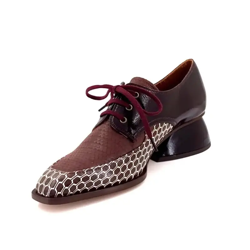 Derbies à Talons Chie Mihara Caligo Cuir Glacé Bordeaux Ivoire Chaussures