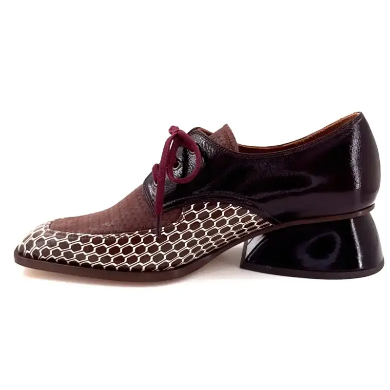 Derbies à Talons Chie Mihara Caligo Cuir Glacé Bordeaux Ivoire Chaussures