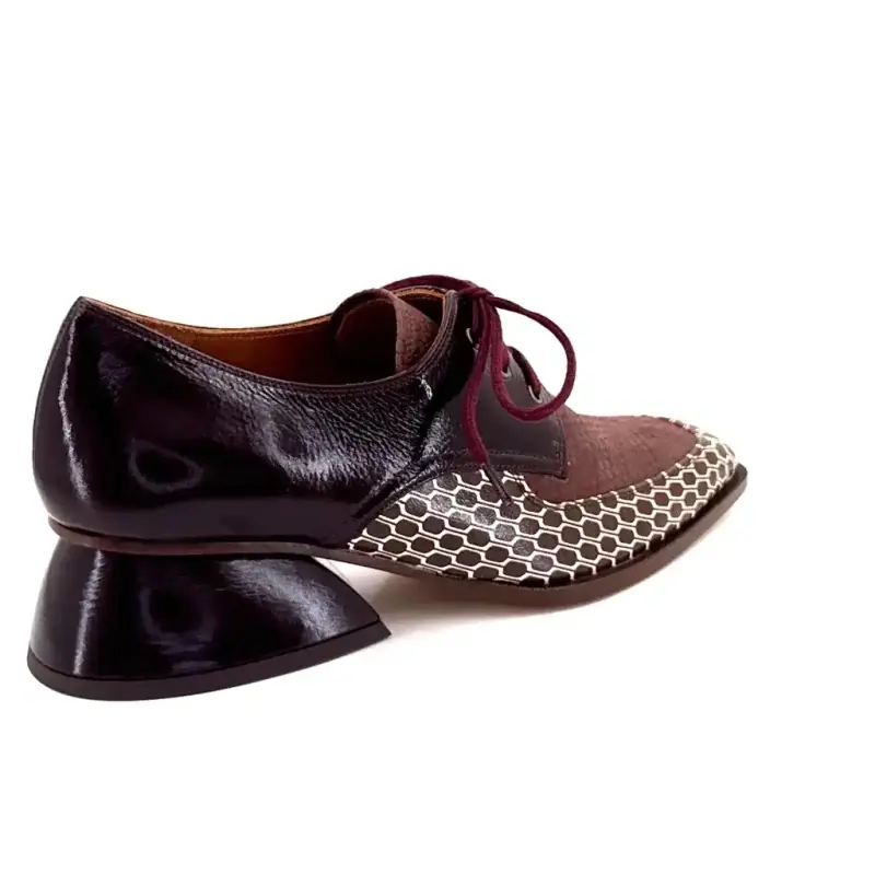 Derbies à Talons Chie Mihara Caligo Cuir Glacé Bordeaux Ivoire Chaussures