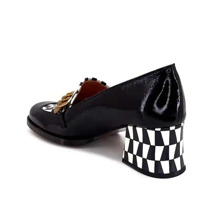 Mocassins à Talons Chie Mihara Tibro Cuir Glacé Noir & Blanc Ivoire Chaussures