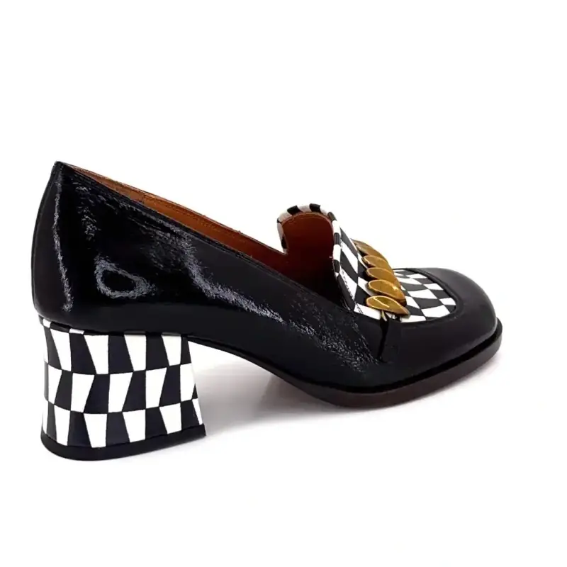 Chie Mihara Tibro Sorte & Hvide Glaserede Læderloafers med Hæle Ivoire Chaussures