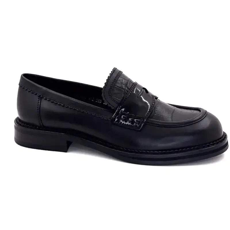 Mocassins Regarde Le Ciel Cherys-01 Cuir Noir Ivoire Chaussures