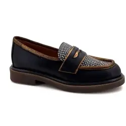 Nemonic 2549 Mocassins Cuir Noir & Bronze - %shop-name%