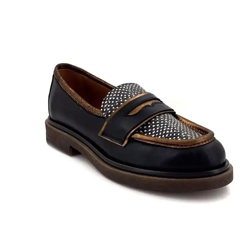 Nemonic 2549 Sorte & Bronzefarvede Læderloafers Ivoire Chaussures