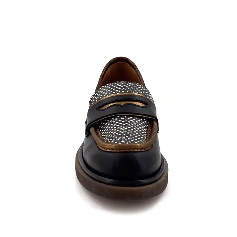 Nemonic 2549 Sorte & Bronzefarvede Læderloafers Ivoire Chaussures