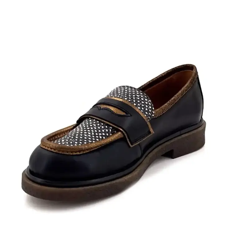 Nemonic 2549 Sorte & Bronzefarvede Læderloafers Ivoire Chaussures