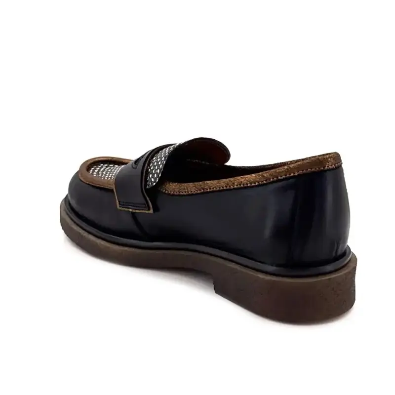 Mocassins Nemonic 2549 Cuir Noir & Bronze Ivoire Chaussures