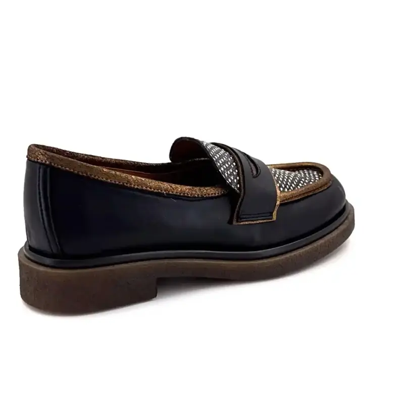 Mocassins Nemonic 2549 Cuir Noir & Bronze Ivoire Chaussures