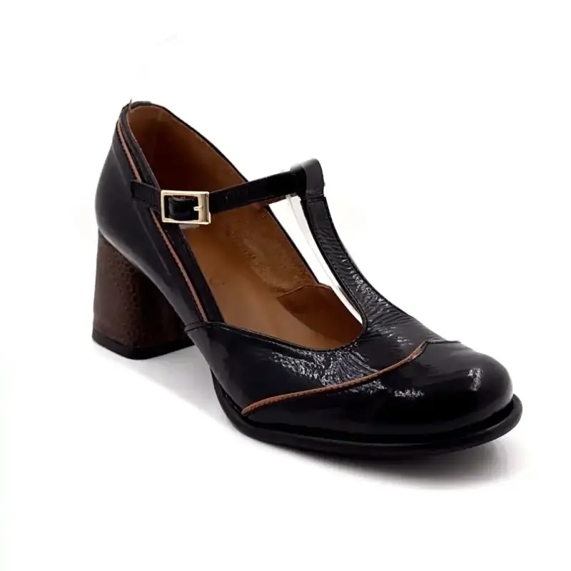 Nemonic 2053 Svarta & Bruna Lackskängor med Klack Ivoire Chaussures