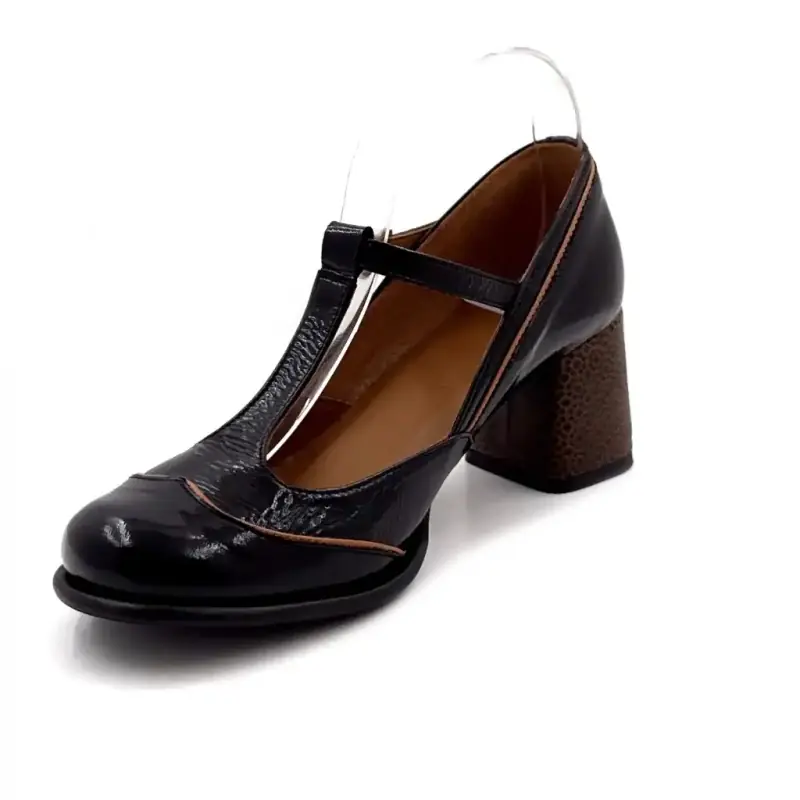 Nemonic 2053 Sort & Brun Laklæder Slalomer med Hæle Ivoire Chaussures