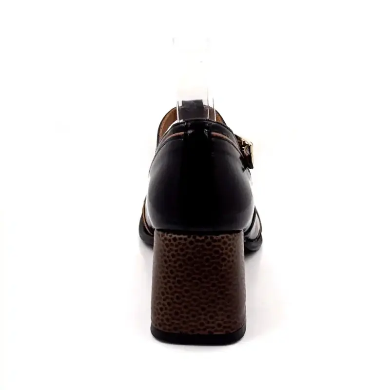 Slalomés à Talons Nemonic 2053 Cuir Vernis Noir & Marron Ivoire Chaussures