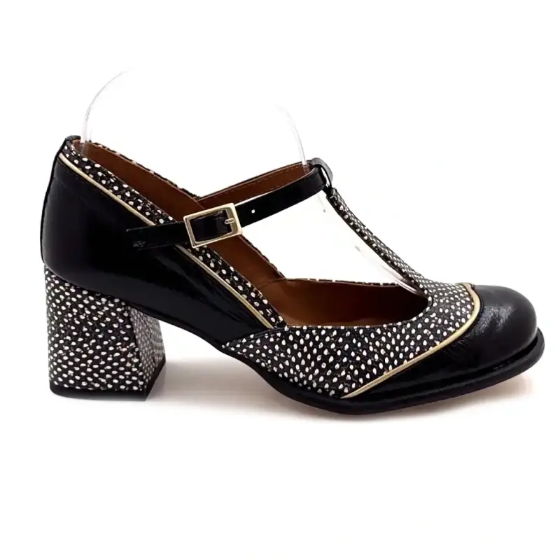 Nemonic 2053 Schwarze Lackleder-Mary-Janes mit Absatz - Weiß Gewicht 169,00&nbsp;€