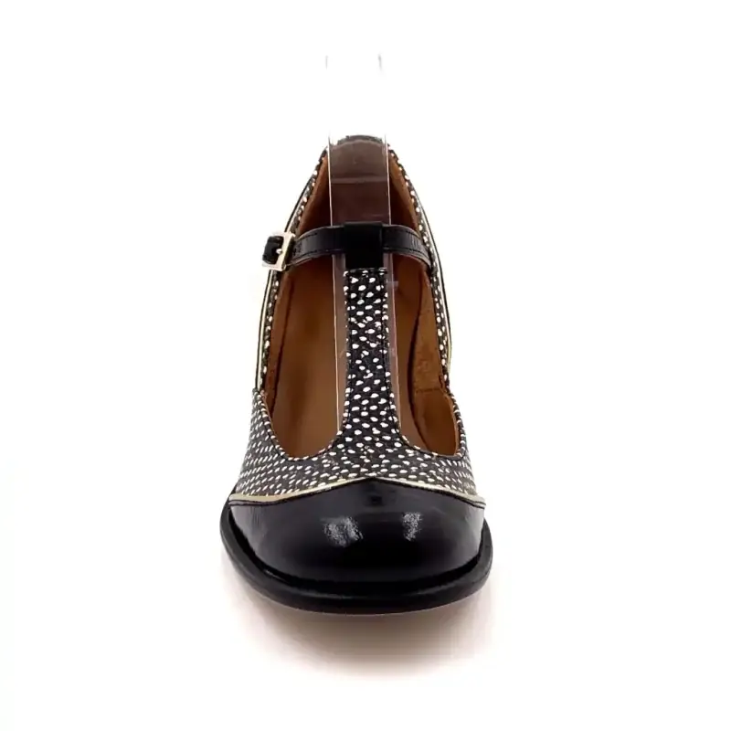 Salomés à Talons Nemonic 2053 Cuir Vernis Noir Poids Blanc Ivoire Chaussures