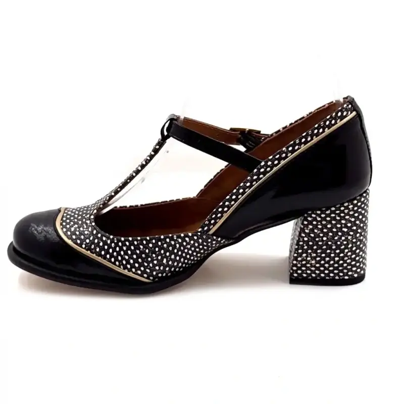 Nemonic 2053 Schwarze Lackleder-Mary-Janes mit Absatz - Weiß Ivoire Chaussures