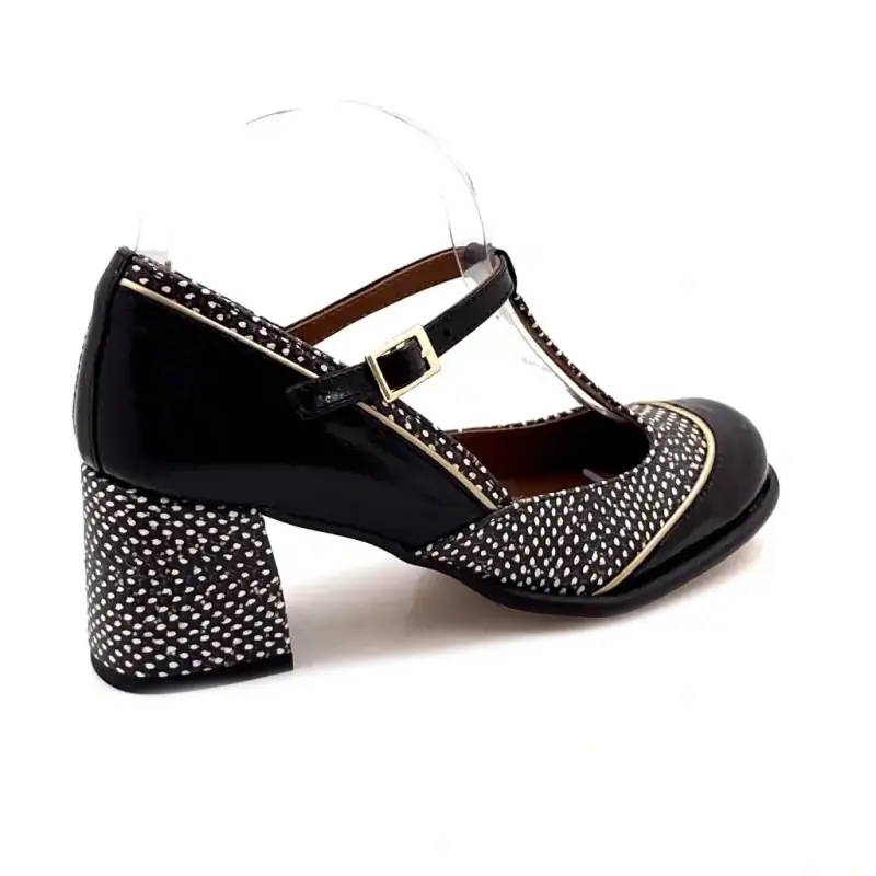 Nemonic 2053 Svarta Mary Janes i lackskinn med klack - Vit Vikt Ivoire Chaussures