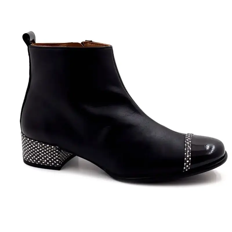 Bottines à Talons Nemonic 2174 Cuir Noir Ivoire Chaussures