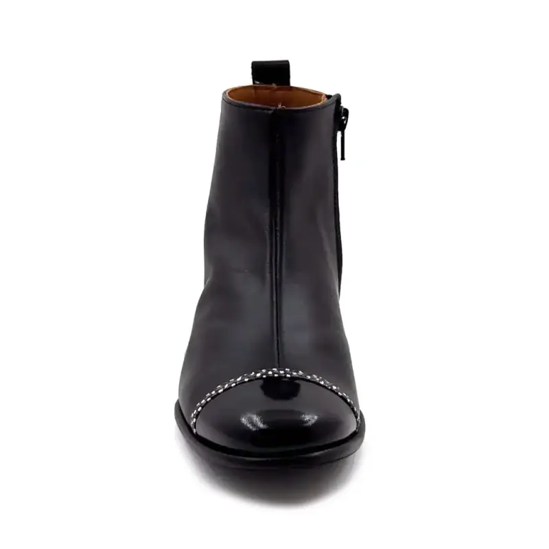 Bottines à Talons Nemonic 2174 Cuir Noir Ivoire Chaussures