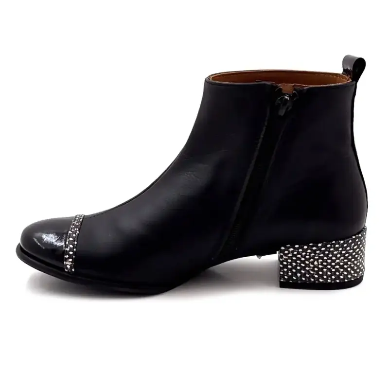 Ghete cu toc din piele neagră Nemonic 2174 Ivoire Chaussures