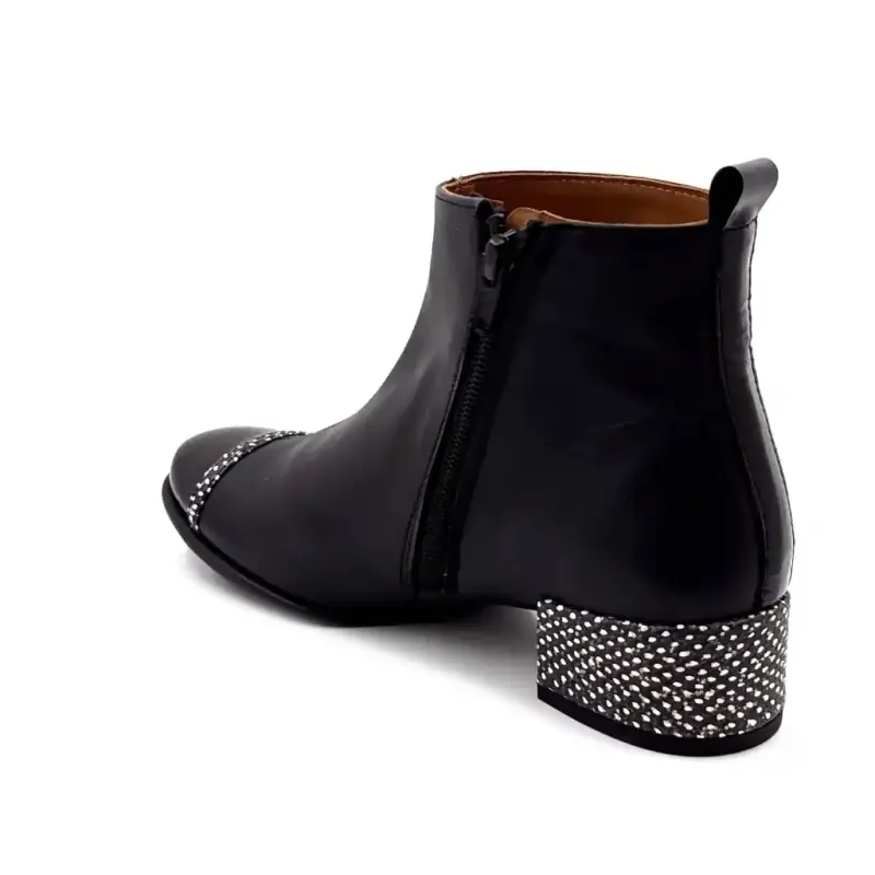 Bottines à Talons Nemonic 2174 Cuir Noir Ivoire Chaussures