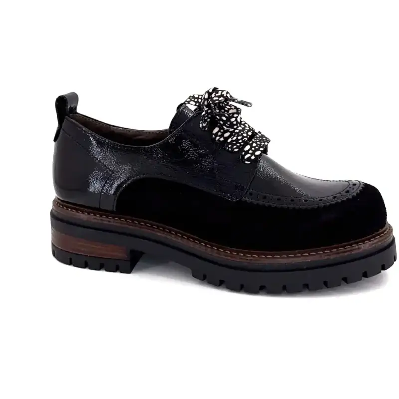 Derbies MKD Dorvalo Combi 1 Cuir Vernis & Daim Noir Ivoire Chaussures