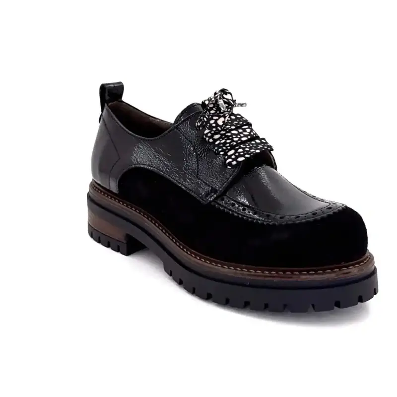 Derbies MKD Dorvalo Combi 1 Cuir Vernis & Daim Noir Ivoire Chaussures