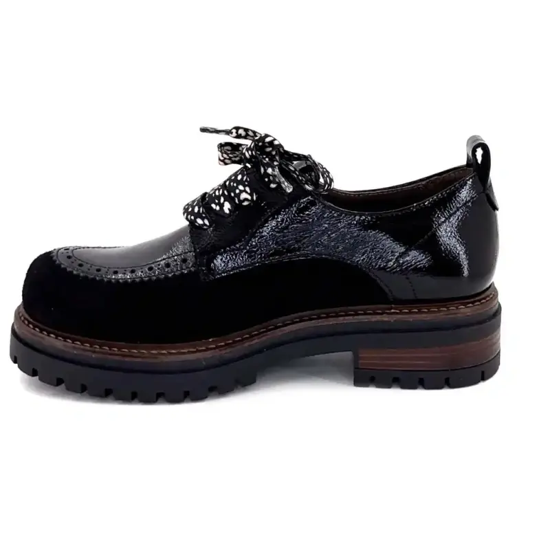 MKD Dorvalo Combi 1 svarte derbies i lakkskinn og semsket skinn Ivoire Chaussures