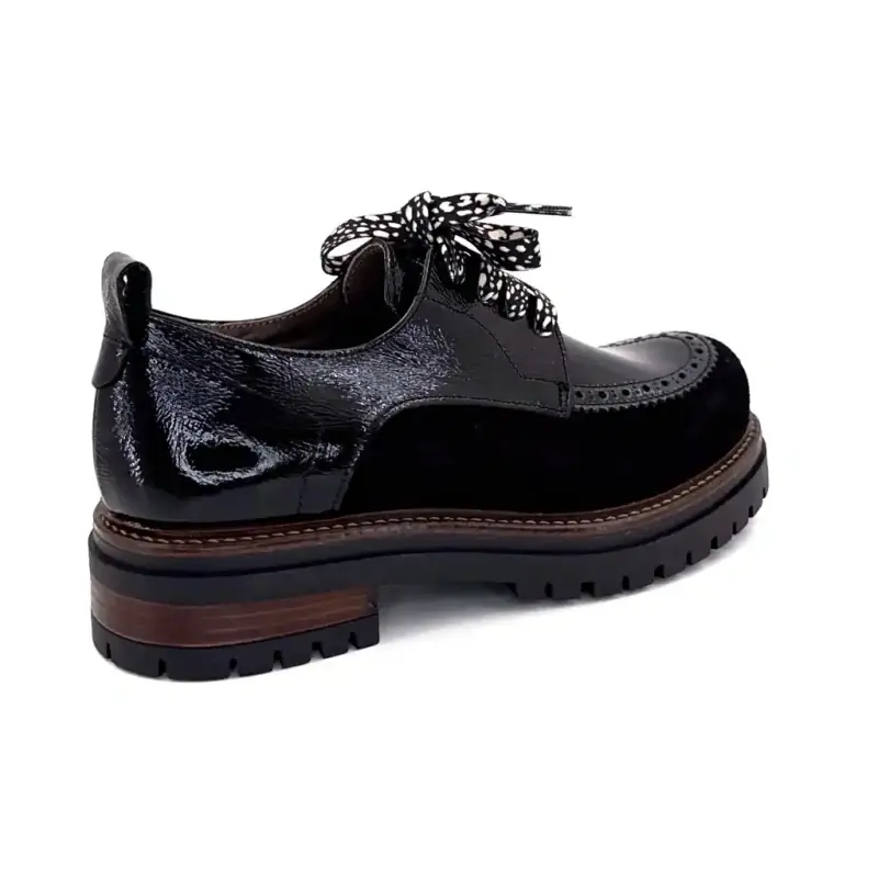 MKD Dorvalo Combi 1 Derby in pelle verniciata e camoscio neri Ivoire Chaussures