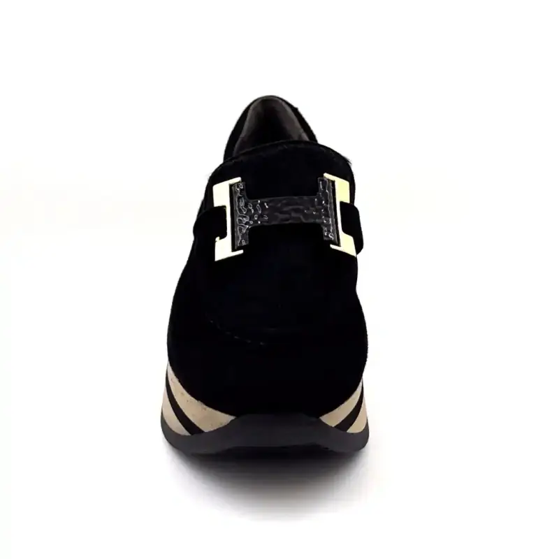 Mocassins Sports Plateforme Softwaves 7.78.141/001 Daim & Poulain Noir Ivoire Chaussures