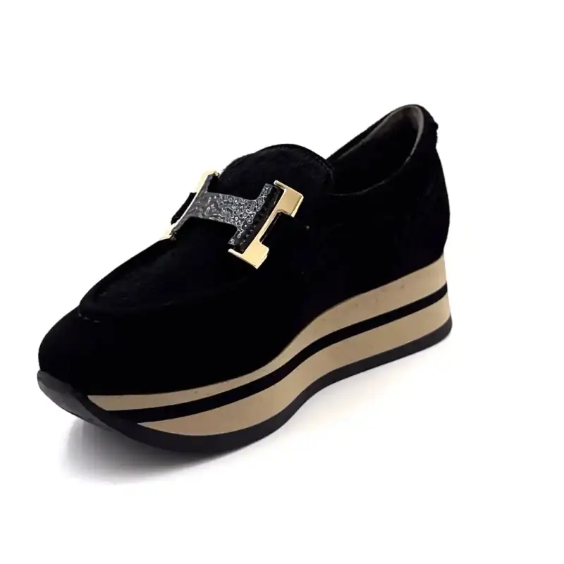 Mocassins Sports Plateforme Softwaves 7.78.141/001 Daim & Poulain Noir Ivoire Chaussures