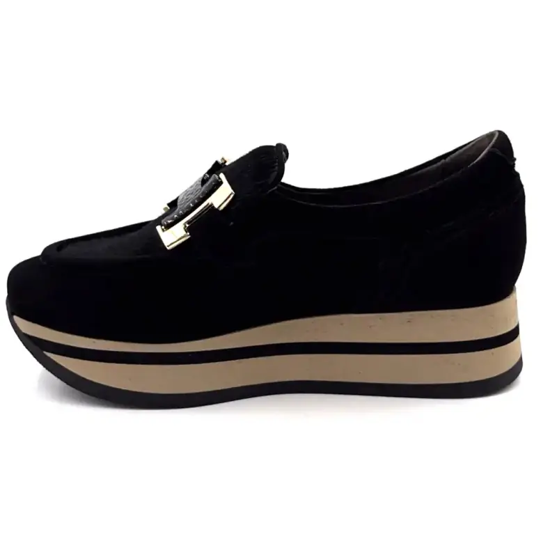 Mocassins Sports Plateforme Softwaves 7.78.141/001 Daim & Poulain Noir Ivoire Chaussures