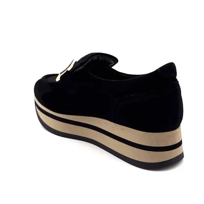 Mocassins Sports Plateforme Softwaves 7.78.141/001 Daim & Poulain Noir Ivoire Chaussures