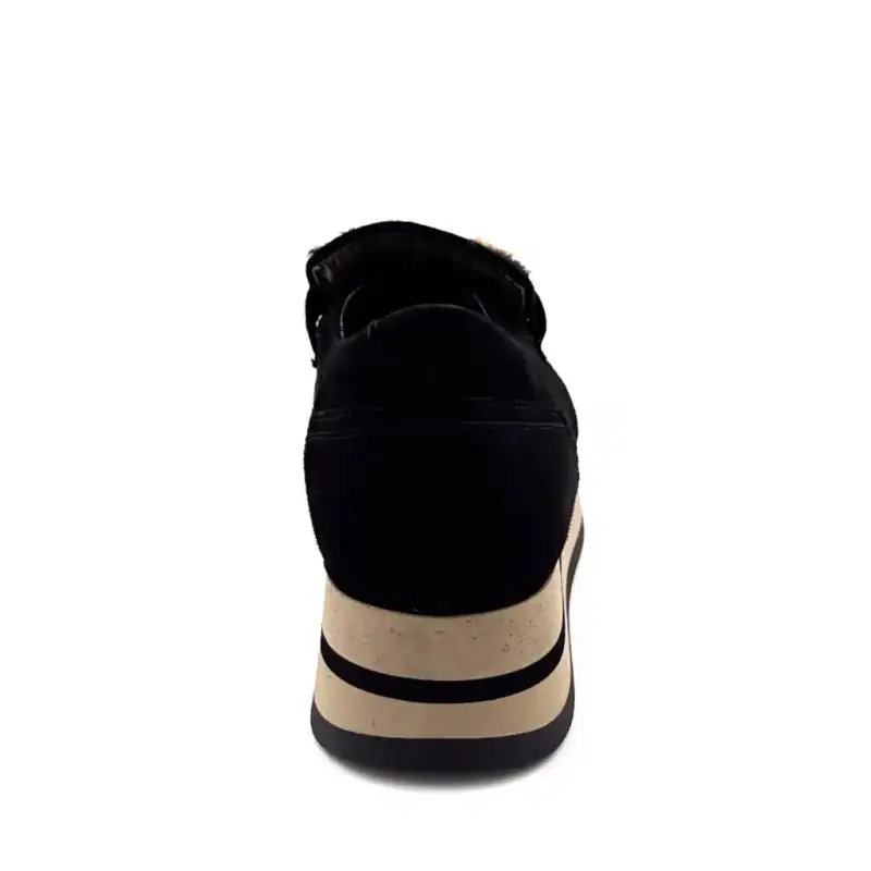 Mocassins Sports Plateforme Softwaves 7.78.141/001 Daim & Poulain Noir Ivoire Chaussures