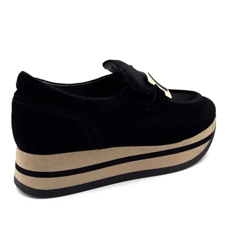 Mocassins Sports Plateforme Softwaves 7.78.141/001 Daim & Poulain Noir Ivoire Chaussures