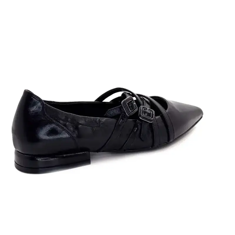 Kaory02 Sorte Læder Ballerinaer Regarde Le Ciel Ivoire Chaussures