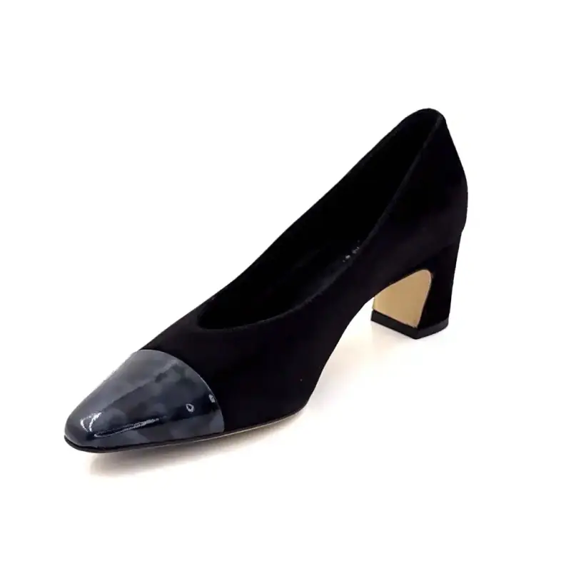 Ivoire Pumps 56516 Schwarzes Wildleder Lackleder Schwarz Grau Ivoire Chaussures