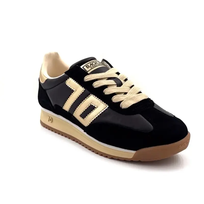 Baskets Back 70 Jogger N01 Cuir & Daim Noir & Doré Ivoire Chaussures