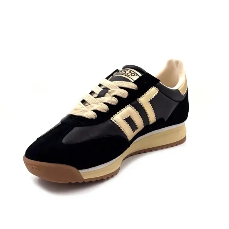 Baskets Back 70 Jogger N01 Cuir & Daim Noir & Doré Ivoire Chaussures
