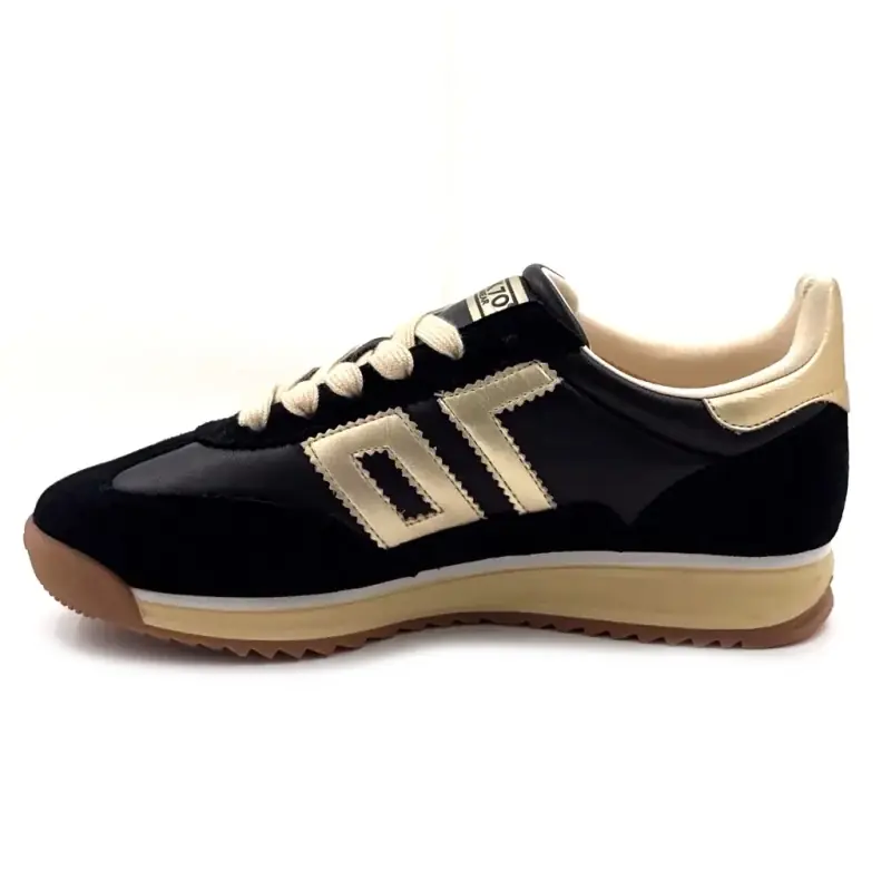 Sneakers Back 70 Jogger N01 in pelle e camoscio neri e oro. Ivoire Chaussures