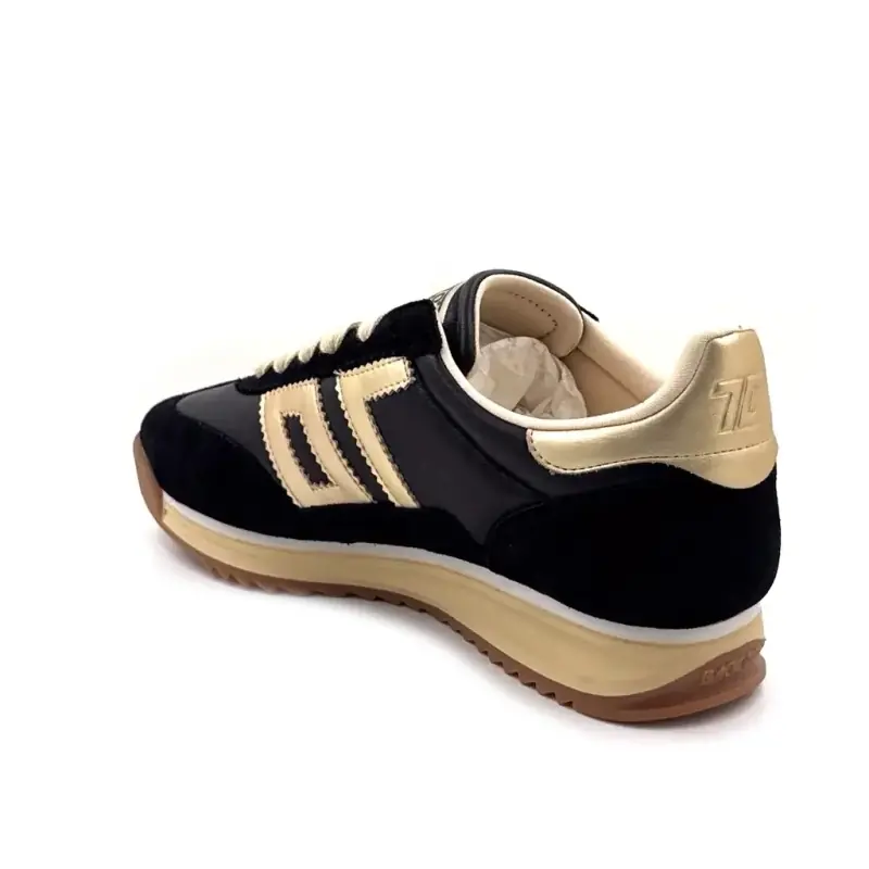 Tênis Back 70 Jogger N01 em couro e camurça preto e dourado Ivoire Chaussures