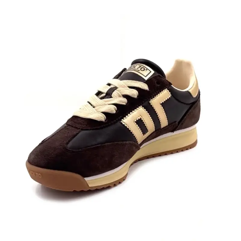 Sneakers Back 70 Jogger N02, in pelle e camoscio marrone e oro Ivoire Chaussures