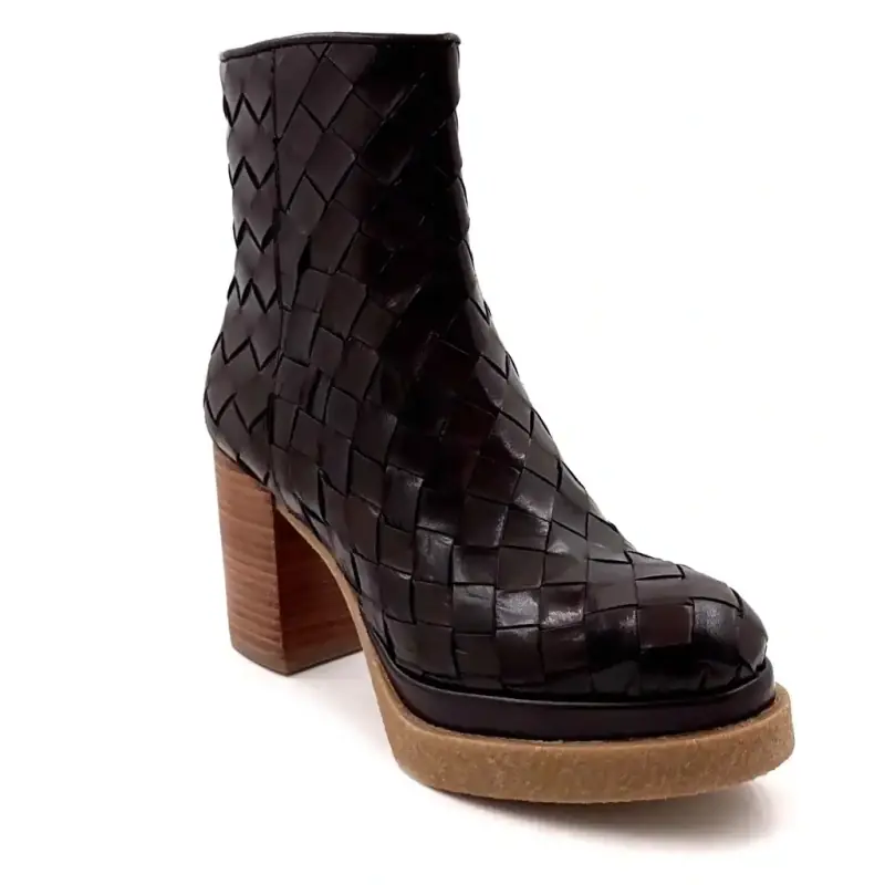 Pons Quintana 12222 Braided Leather Ankle Boots in Brown Ivoire Chaussures