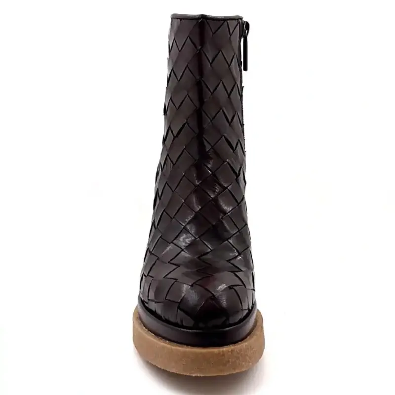 Bottines à Talons Pons Quintana 12222 Cuir Tréssé Marron Ivoire Chaussures