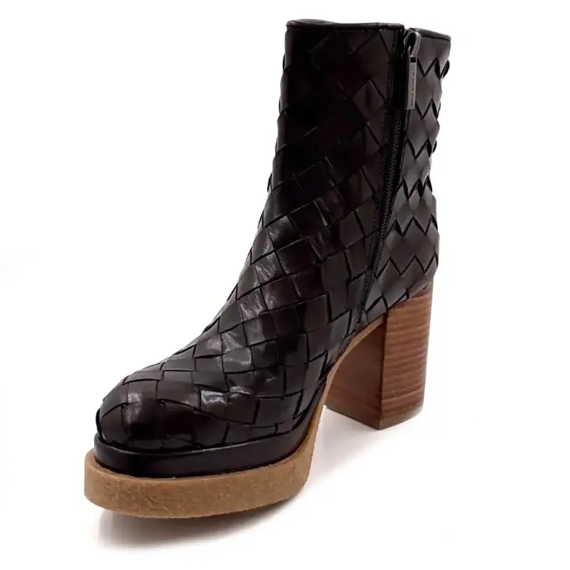 Pons Quintana 12222 Flätade Läder Ankelboots i Brunt Ivoire Chaussures