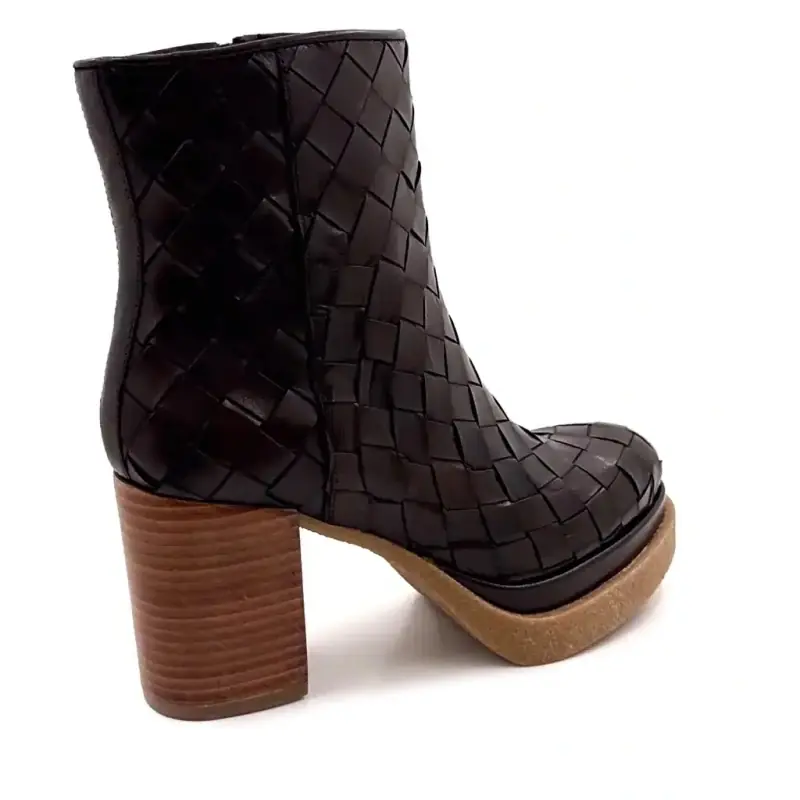 Bottines à Talons Pons Quintana 12222 Cuir Tréssé Marron Ivoire Chaussures