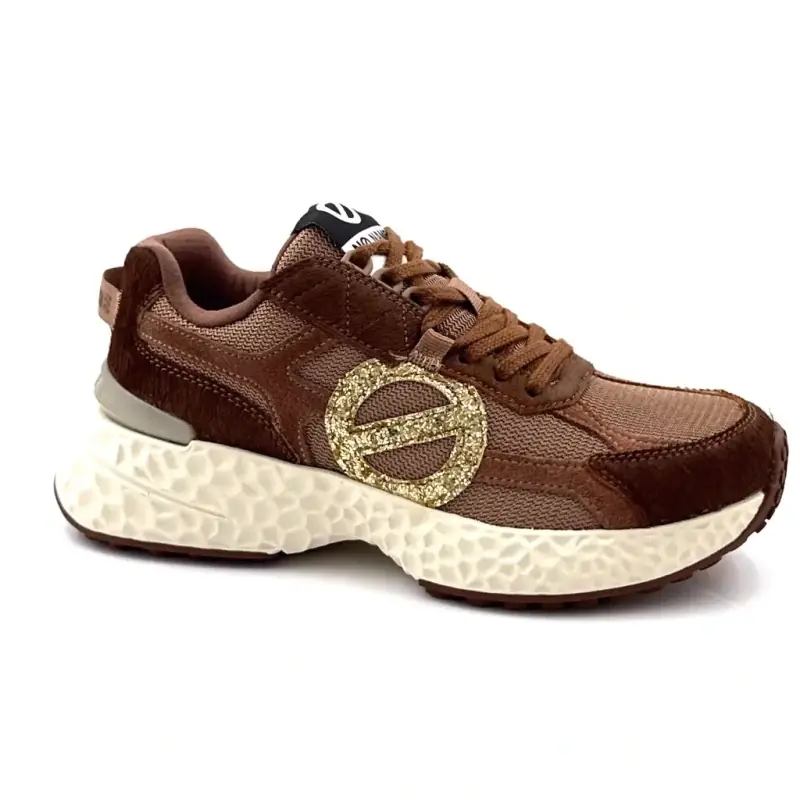 Baskets No Name Carter 2.0 Runner Daim & Poulain Marron Glitter Doré Ivoire Chaussures